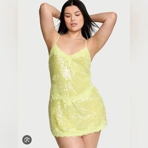 Victorias Secret Yellow Sequin Lace Trim slip dress - NWT